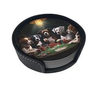 Sottobicchieri con stampa di cani che giocano a poker, sottobicchieri rotondi in pelle per tazze in ceramica, tazze da caffè, casa, bar, ufficio, set da 6