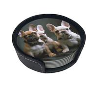 Sottobicchieri con stampa di cuccioli di bulldog francese, sottobicchieri rotondi in pelle per tazze in ceramica, tazze da caffè, casa, bar, ufficio, set da 6