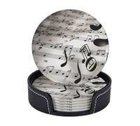 Sottobicchieri con stampa di note musicali, set di 6 sottobicchieri assorbenti in pelle con supporto, tappetino rotondo per tovagliette, decorazione per la casa, regali per la casa