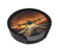 Sottobicchieri con stampa di un aereo militare che atterra sulle piste dell'aeronautica militare contro uno splendido cielo scuro, sottobicchieri rotondi in pelle per tazze in ceramica, tazze da ca