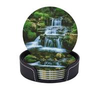 Sottobicchieri con supporto, 10 cm, in pelle, set da 6 pezzi, per protezione da tavolo, sottobicchieri decorativi per bar, cascata che scorre giù per tazze da caffè, decorazione per la casa