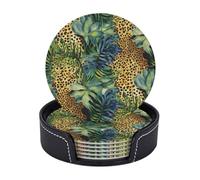 Sottobicchieri con supporto, 6 pezzi, rotondi, per bevande, con stampa di animali, leopardati, giungla, resistenti al calore, per tazze, sottobicchieri antiscivolo in pelle, per tavolini da caffè, cuc