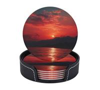 Sottobicchieri con supporto, 6 pezzi, rotondi, per bevande, rosso fuoco, tramonto, resistenti al calore, per tazze, sottobicchieri antiscivolo in pelle, per tavolini da caffè, cucina, sala da pranzo,