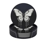 Sottobicchieri con supporto, 6 pezzi, sottobicchieri a forma di farfalla bianca e nera, resistenti al calore, sottobicchieri in pelle antiscivolo per tavolini da ca