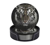 Sottobicchieri con supporto, 6 pezzi, sottobicchieri con tigre bianca e nera, resistenti al calore, sottobicchieri in pelle antiscivolo per tavolini da caffè, cucin