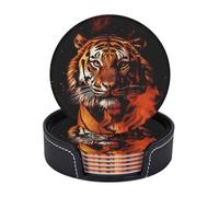 Sottobicchieri con supporto, 6 pezzi, tigre nel fuoco, sottobicchieri resistenti al calore, sottobicchieri in pelle antiscivolo per tavolini da caffè, cucina, sala