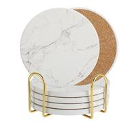 Sottobicchieri Con Supporto - Set Di 6 Sottobicchieri Ceramica - Absorbants Coasters Fondo Antiscivolo - Assorbimento Rapido Dell’Acqua - Motivo Marmo