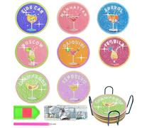 Sottobicchieri Diamond Painting, 8 Pezzi Kit di Sottobicchieri per Pittura con Diamanti per Adulti, DIY Cocktail Sottobicchier with Holder, Kit Artistico con Diamanti
