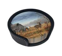 Sottobicchieri divertenti con stampa a caccia di cervi, 6 pezzi in pelle con supporto per ufficio, cucina, sala da pranzo, soggiorno, 9,9 cm