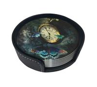 Sottobicchieri divertenti con stampa a farfalla, 6 pezzi, in pelle, con supporto, per ufficio, cucina, sala da pranzo, soggiorno, 9,9 cm