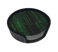 Sottobicchieri divertenti con stampa dell'era hacker, 6 pezzi in pelle con supporto per ufficio, cucina, sala da pranzo, soggiorno, 9,9 cm