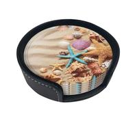 Sottobicchieri divertenti con stampa di conchiglie sulla spiaggia, 6 pezzi, in pelle, con supporto, per ufficio, cucina, sala da pranzo, soggiorno, 9,9 cm