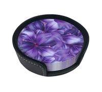 Sottobicchieri divertenti con stampa di fiori di giglio viola, 6 pezzi, in pelle, con supporto, per ufficio, cucina, sala da pranzo, soggiorno, 9,9 cm