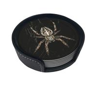 Sottobicchieri divertenti con stampa di ragno spaventoso, 6 pezzi, in pelle, con supporto, per ufficio, cucina, sala da pranzo, soggiorno, 9,9 cm