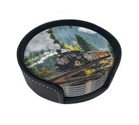 Sottobicchieri divertenti con stampa di treno a vapore, 6 pezzi, in pelle, con supporto, per ufficio, cucina, sala da pranzo, soggiorno, 9,9 cm