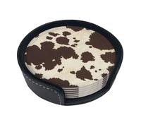 Sottobicchieri divertenti con stampa in pelliccia di mucca, 6 pezzi in pelle con supporto per ufficio, cucina, sala da pranzo, soggiorno, 9,9 cm