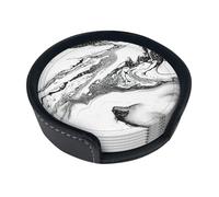 Sottobicchieri divertenti con stampa marmorizzata bianca e nera, 6 pezzi, in pelle, con supporto, per ufficio, cucina, sala da pranzo, soggiorno, 9,9 cm