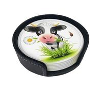 Sottobicchieri divertenti con stampa mucca, 6 pezzi, in pelle, con supporto, per ufficio, cucina, sala da pranzo, soggiorno, 9,9 cm