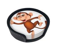 Sottobicchieri divertenti con stampa scimmia, 6 pezzi in pelle con supporto per ufficio, cucina, sala da pranzo, soggiorno, 9,9 cm