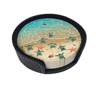Sottobicchieri divertenti con stampa tartaruga e stella marina, 6 pezzi, in pelle, con supporto, per ufficio, cucina, sala da pranzo, soggiorno, 9,9 cm