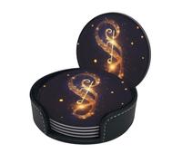 Sottobicchieri eleganti - Nota musicale dorata con stella caduta lucida Set di 6 sottobicchieri rotondi in pelle con supporto - Dimensioni perfette per tazze e bicchieri, 10555