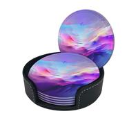 Sottobicchieri eleganti - Set di 6 sottobicchieri per bevande rotondi in pelle con dipinto dell'aurora boreale con supporto - Dimensioni perfette per tazze e bicchieri, 10555