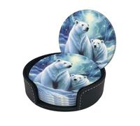 Sottobicchieri eleganti - Set di 6 sottobicchieri per bevande rotondi in pelle con orsi polari e aurora boreale, dimensioni perfette per tazze e bicchieri, 10555