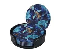 Sottobicchieri eleganti - Set di 6 sottobicchieri rotondi in pelle con tartaruga marina con supporto - Dimensioni perfette per tazze e bicchieri