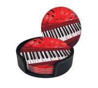 Sottobicchieri eleganti - Set di 6 sottobicchieri rotondi per bevande in pelle con note musicali e pianoforte con supporto - Dimensioni perfette per tazze e bicchieri