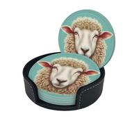 Sottobicchieri eleganti - Set di 6 sottobicchieri rotondi per bevande in pelle con testa di pecora retrò con supporto - Dimensioni perfette per tazze e bicchieri