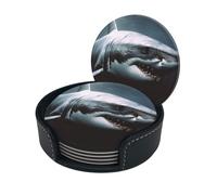 Sottobicchieri eleganti - Set Great White Shark di 6 sottobicchieri rotondi in pelle con supporto - Dimensioni perfette per tazze e bicchieri