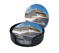 Sottobicchieri eleganti - Set per nave da crociera di 6 sottobicchieri rotondi in pelle con supporto - Dimensioni perfette per tazze e bicchieri