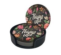Sottobicchieri eleganti - Thug Life Flowers Set di 6 sottobicchieri rotondi in pelle con supporto - Dimensioni perfette per tazze e bicchieri