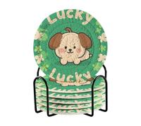 Sottobicchieri estetici per scrivania e supporto per la festa di San Patrizio con simpatico cane marrone, set di 6 sottobicchieri per bevande assorbenti Posavasos Para Mesa