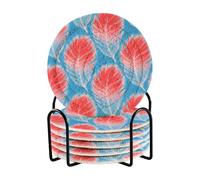 Sottobicchieri estetici rossi e blu con piume tinte a nodi, con supporto, set di 6 sottobicchieri da ufficio per bevande, decorazione minimalista della cucina