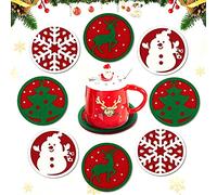 Sottobicchieri Feltro Natalizi, Sottobicchiere Natale Riutilizzabili Antiscivolo, Rotondi Rosse e verde Sottobicchieri in Feltro Di Natale Motivo Super Assorbenti Resistenti Al Calore