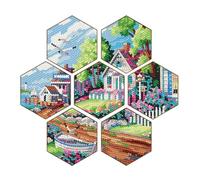Sottobicchieri Gem Art, kit di artigianato per adulti | Sottobicchieri impilabili a forma esagonale,Forniture per artigianato artistico, 7x sottobicchieri per pittura di pietre preziose per scena