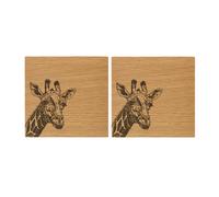 Sottobicchieri giraffa in rovere massello - 10 cm quadrati - set di 2