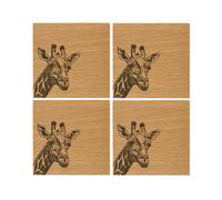 Sottobicchieri giraffa in rovere massello - 10 cm quadrati - set di 4