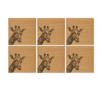 Sottobicchieri giraffa in rovere massello - 10 cm quadrati - set di 6