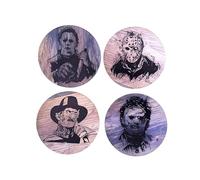 Sottobicchieri Horror set 4 Pezzi in legno sottile, Movie Hallowèèn, Horror, Freddy, Jason, Non aprite quella porta, Nìghtmare in bianco e nero, poggia bustine, bevande, birra, idee regalo