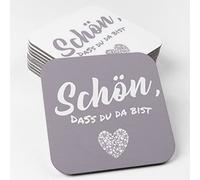 Sottobicchieri in cartone ecologico di pasta di legno (50 pezzi) È bello che tu sia qui I Sottobicchieri quadrati in colore lilla I Decorazione da tavola 9,3 cm x 9,3 cm