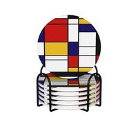 Sottobicchieri in ceramica con supporto, sottobicchiere per bevande, set di 6 sottobicchieri per tazze, artistico, stile Mondrian, colore rosso