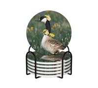 Sottobicchieri in ceramica per bevande, set di 6 sottobicchieri rotondi con supporto in metallo oca che indossa fiori sottobicchieri in ceramica tappetino protettivo da tavolo per decorazione