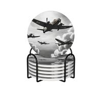 Sottobicchieri in ceramica per bevande, set di 6 sottobicchieri rotondi con supporto in metallo, sottobicchieri in ceramica della guerra mondiale, tappetino protettivo da tavolo per decorazione