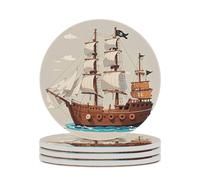 Sottobicchieri in ceramica, set da 4 pezzi, alti, rotondi, con motivo nave oceanica, ideali per proteggere il piano del tavolo, come tappetini decorativi per tazze, perfetti per tavolino da caffè