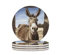 Sottobicchieri in ceramica, set da 4 pezzi, divertenti sottobicchieri rotondi a forma di asinello per bevande, protezione per il piano del tavolo, tappetino decorativo per tazze, tavolino da caff