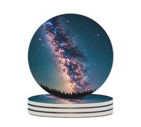 Sottobicchieri in ceramica, set da 4 pezzi, galassie e foreste con stelle, sottobicchieri rotondi per bevande, protezione per il piano del tavolo, tappetino decorativo per tazze, tavolino da caff