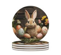 Sottobicchieri in ceramica, set da 4 pezzi, sottobicchieri rotondi a forma di uovo di Pasqua e coniglietto per bevande, protezione per il piano del tavolo, tappetino decorativo per tazze, tavolin