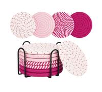 Sottobicchieri In Cotone Set di sottobicchieri assorbenti in tessuto cotone da 9 pezzi, supporto coordinato, protezione tavolo for soggiorno(9-Pack Pink Set)